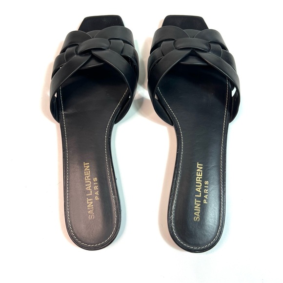 SAINT LAURENT Tribute Woven Leather Sandal Slides Black Size EU 38 - US 8 - Picture 9 of 15